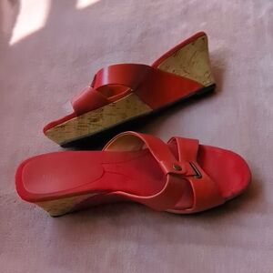 Nine West Leather Wedge Slide Sandals